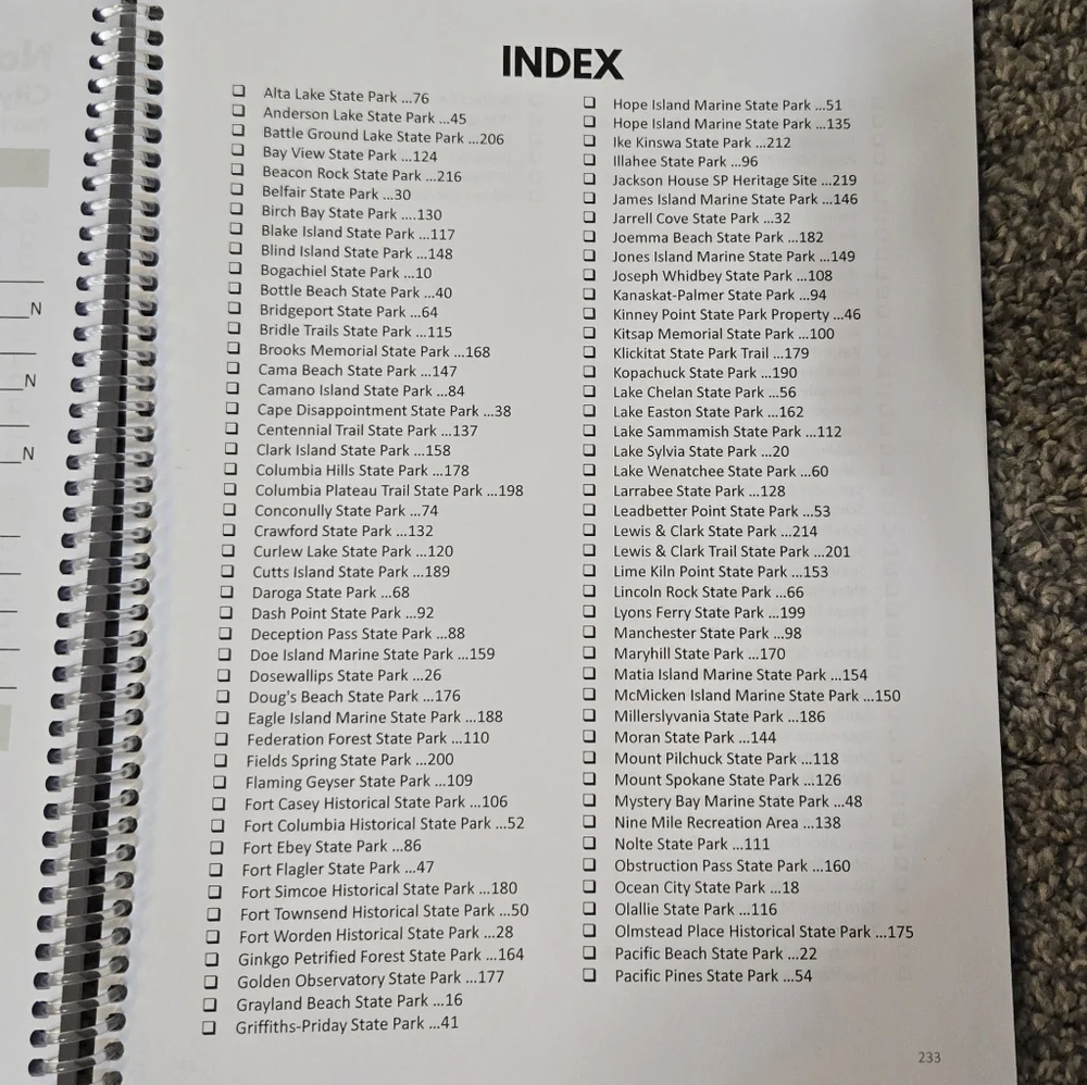 Washington State Parks Bucket Journal, Explore 140 Parks Record Memories